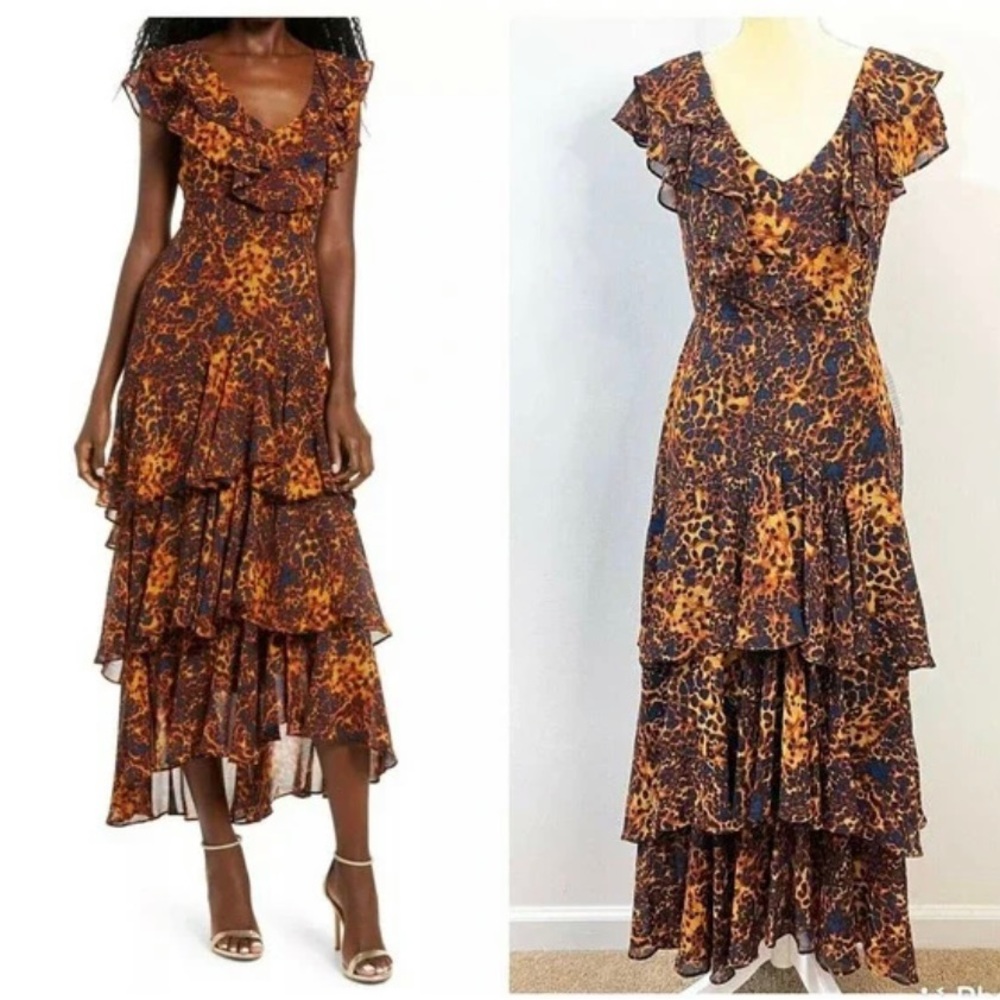 WAYF Chelsea Tiered Ruffle
Maxi Multi Animal Print
V-Neck Dress Size S‎